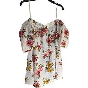 Perch by Blu Pepper Blouse Off Shoulder Cream Floral Women’s 2XL
